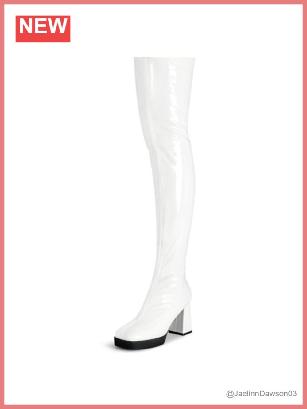 Platform Thigh High Boots Square Toe Chunky Heels Patent Leather PU Over Knee